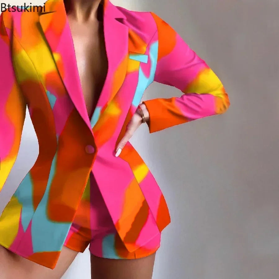 New Fashion Women's Suit Sets Slim Fit Temperament Blazer Short Pants Two-piece Sets Spring Summer Elegant Suit Shorts 2pcs Sets