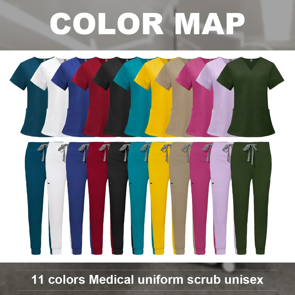 Unisex V-Neck Scrub Set with Jogger Pants
