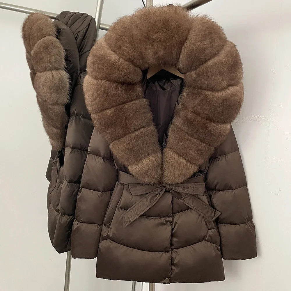 Natural Fur Collar Down Jacket Women Winter 2026 High Quality Duck Down Puffer Parka Windproof Warm Down Coat Outerwear New