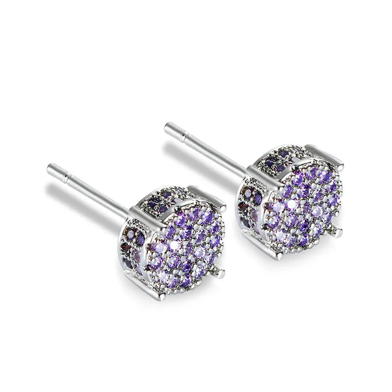 Female Austrian Crystal Round Earring White Gold Yellow Gold Color White Zircon Hip Hop Wedding Stud Earrings For Women Jewelry