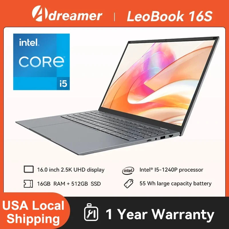 16 Inch Laptop Intel Core I5-1240p CPU 2.5k IPS Display Windows 11