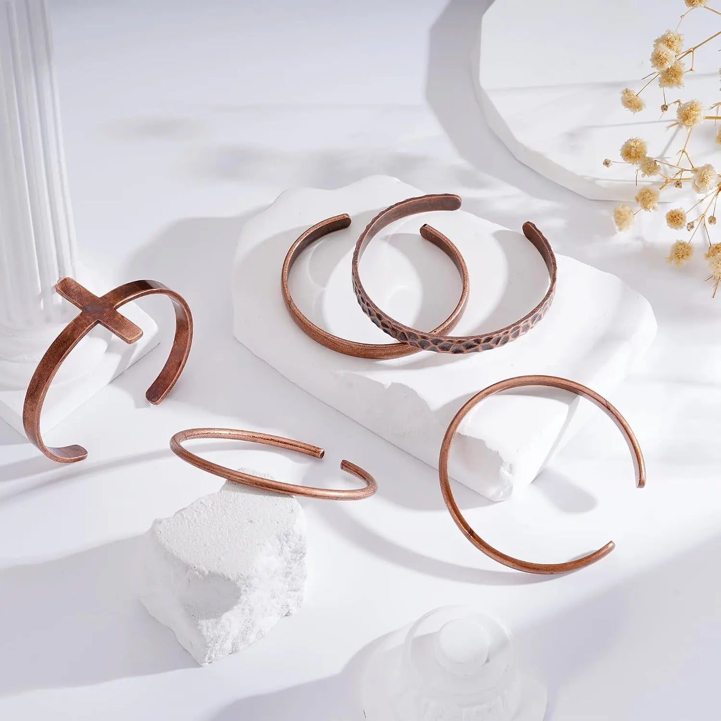 Pure Copper Bracelets for Women Men Waterproof Healing Cuff Bracelets Adjustable Chunky Healing Copper Bangle Jewelry Gifts
