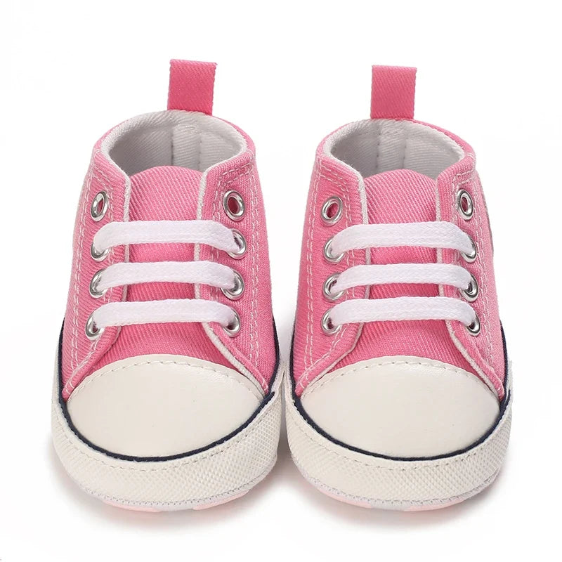 Cute and classic pink themed casual flat shoes for baby girls, soft and comfortable baby walking shoes for 0-18 months