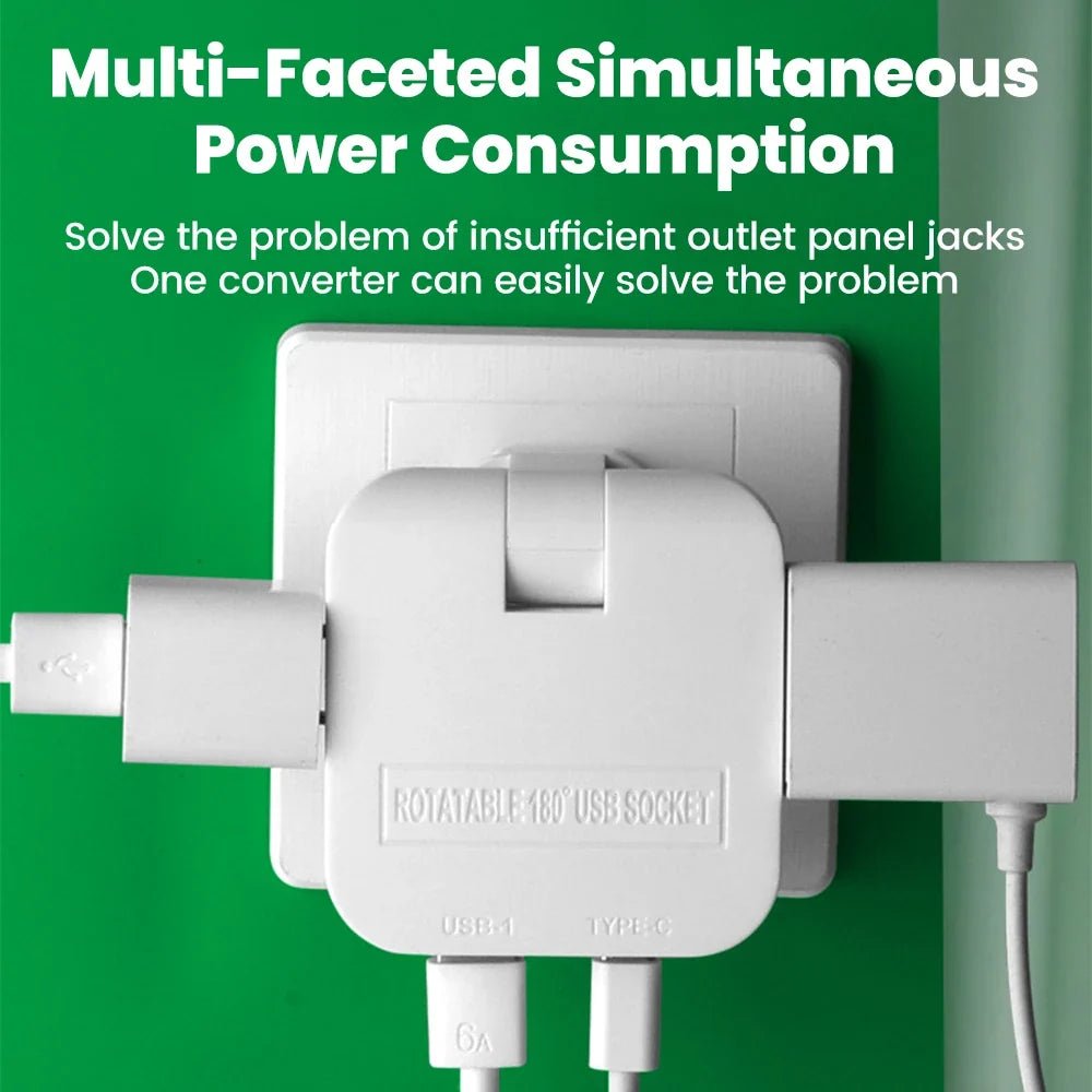 180° Rotatable Travel EU Extension Socket 3-in-1 Universal Power Converter European Standard Wireless Outlet Adapter 250V 2500W