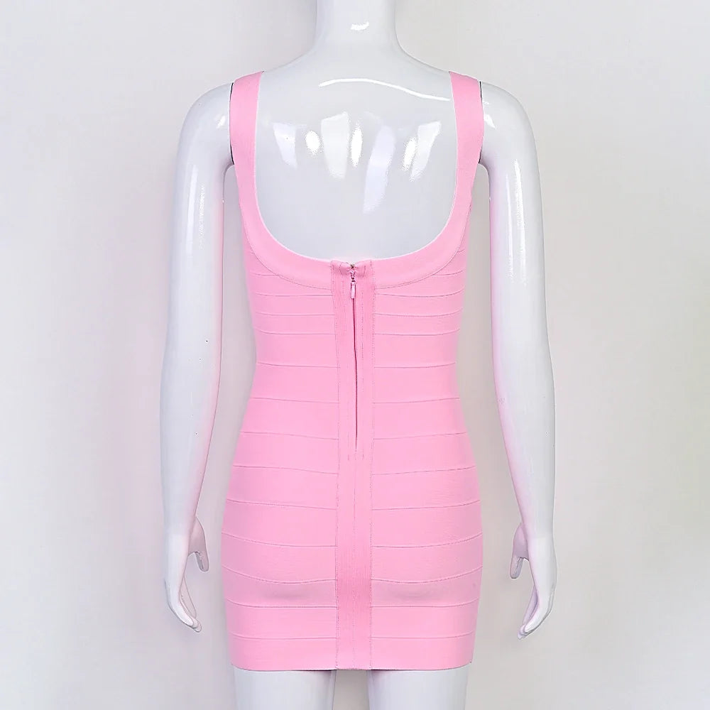 Beaukey New Trendy Pink Ginger Bandage Mini Party Dress Women Quality