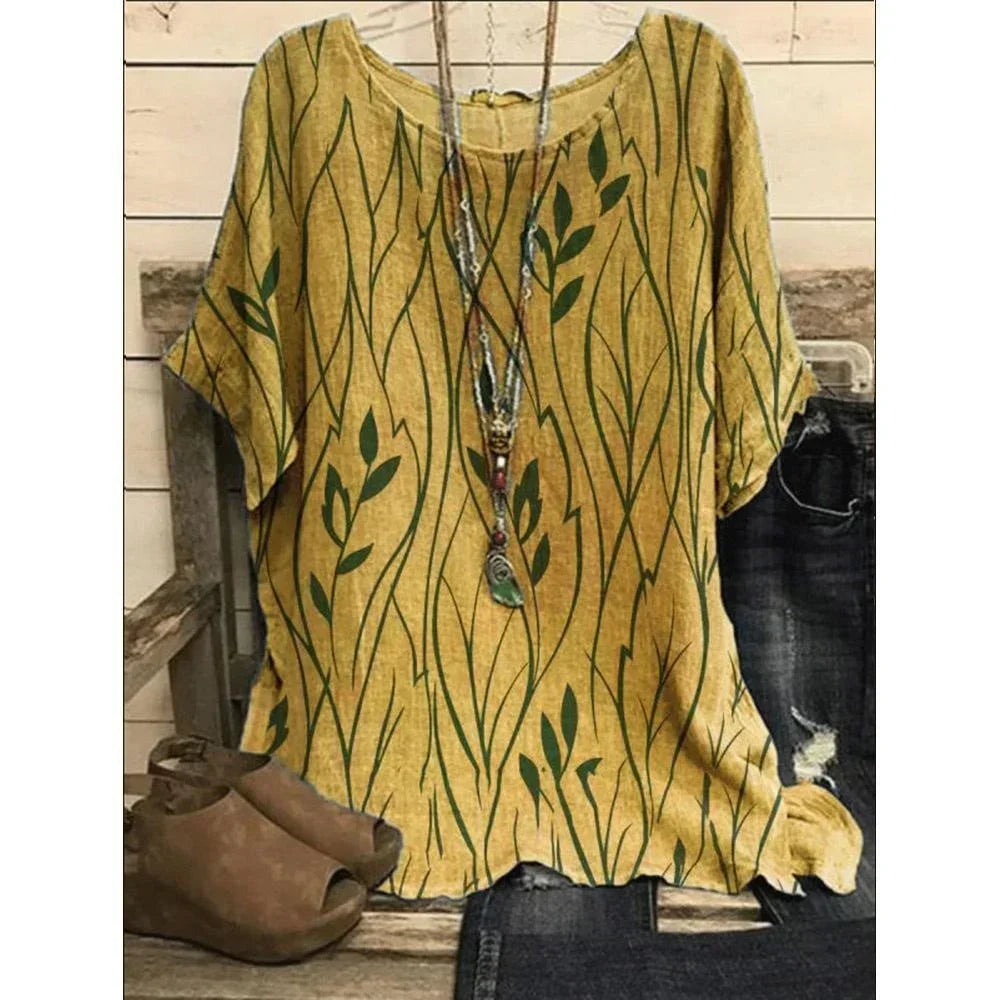 Women Plus Size 1XL-8XL Casual Loose Top Shirts Leaves Print Blouse T-shirt Ladies Fashion Vintage Blouse Half Sleeves T-shirt
