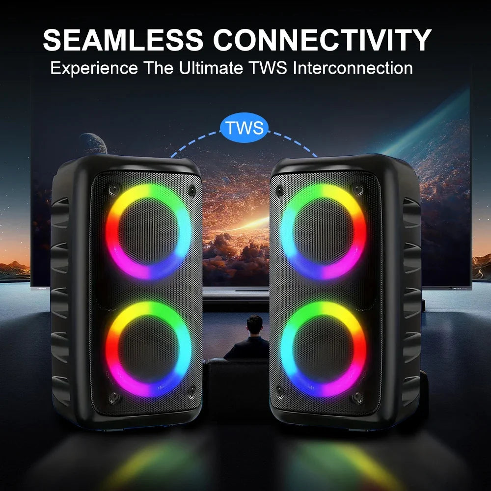 ZNLYRION HY-3317 Portable Bluetooth Karaoke Speaker Dual 3 Inch 10W RGB Ring Light TWS Wireless Stereo Speaker With Wired Mic 2400mAh Rechargeable Battery