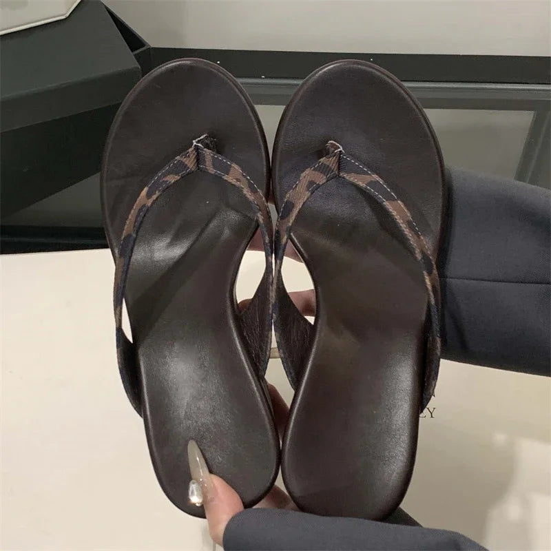 Eilyken Summer Leopard Print Clip Toe Platform Wedges Women Slippers Fashion Thick Bottom High Heels Flip Flops Shoes