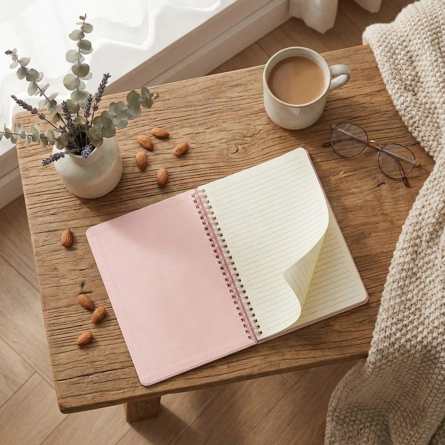 Pink Coil Notebook with Calendar, Vertical Standing Desk Planner, Thick Lined Pages for Office School Supplies