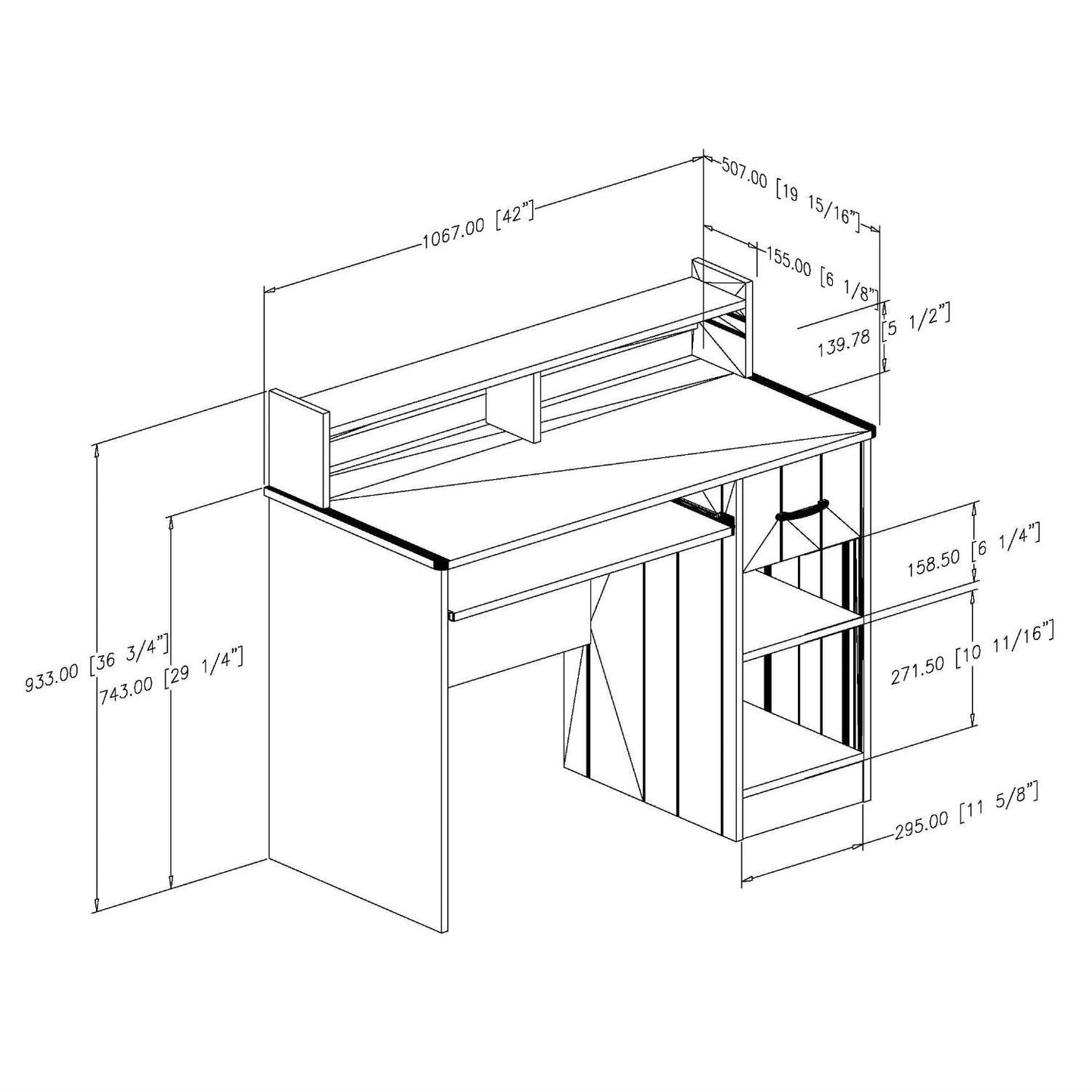 Escritorio de ordenador contemporáneo para oficina en casa con acabado de madera blanca