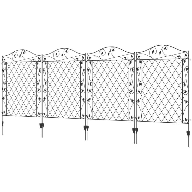 Paquete de 4 Vallas Plegables de Acero, Panel de Celosía Floral, Barrera para Animales