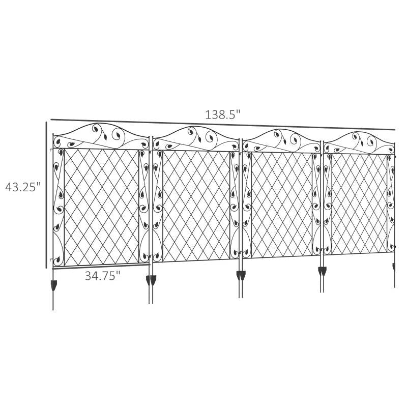 Paquete de 4 Vallas Plegables de Acero, Panel de Celosía Floral, Barrera para Animales