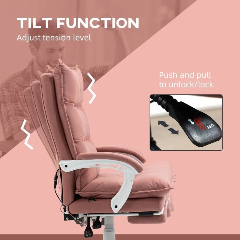 Sillón de Oficina Ejecutivo con Masaje y Calefacción, Doble Acolchado, Salmón