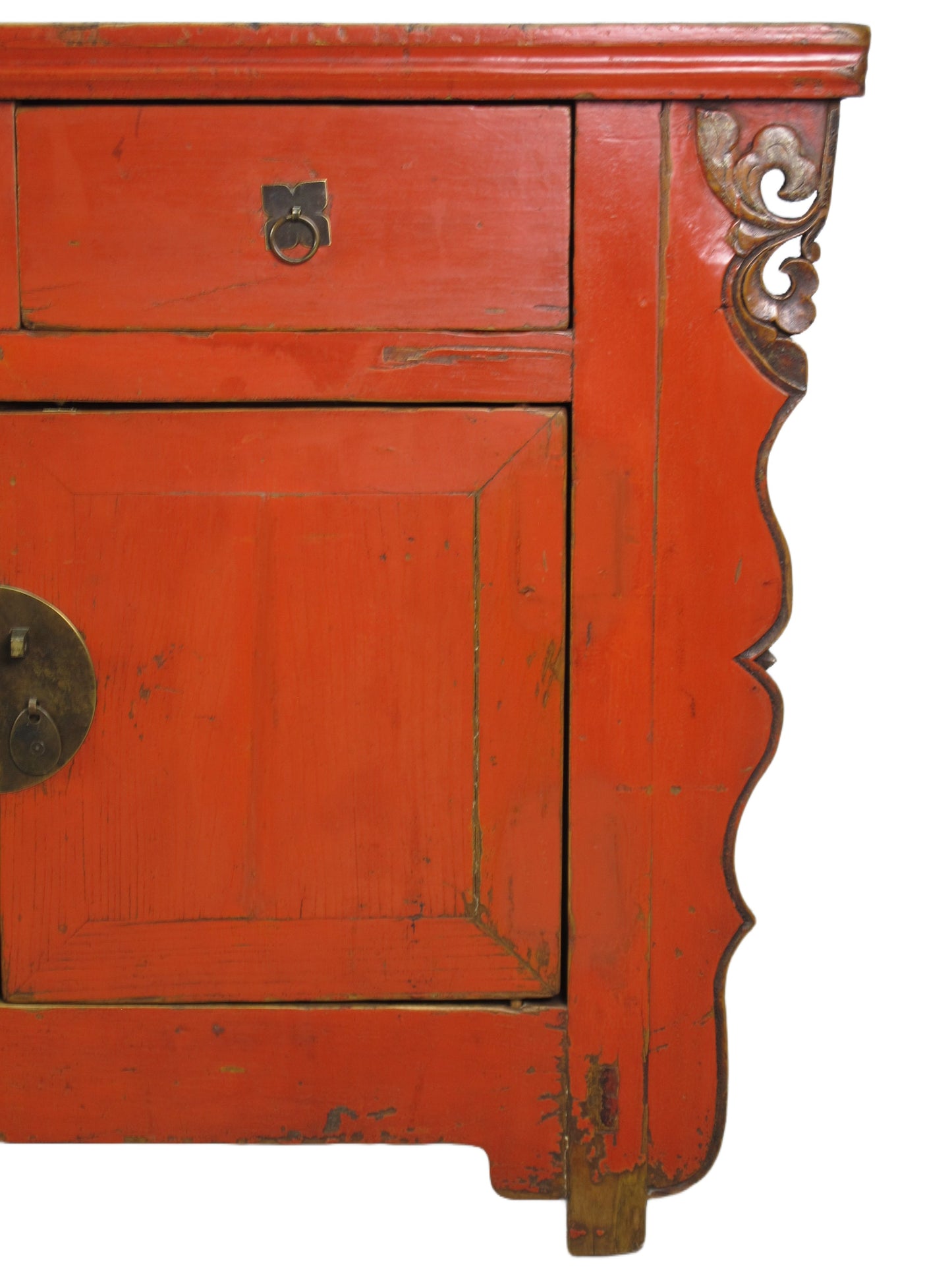 9 Feet Long Red Antique Chinese Buffet Sideboard Cabinet