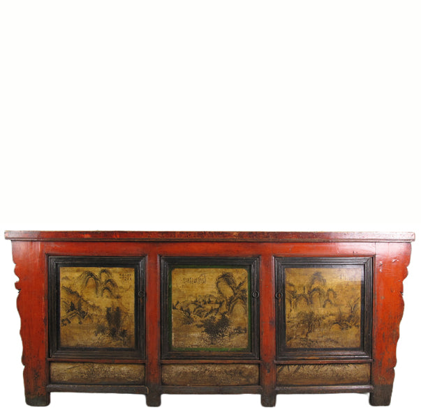 Aparador chino rojo pintado a mano de 85" de largo Gansu