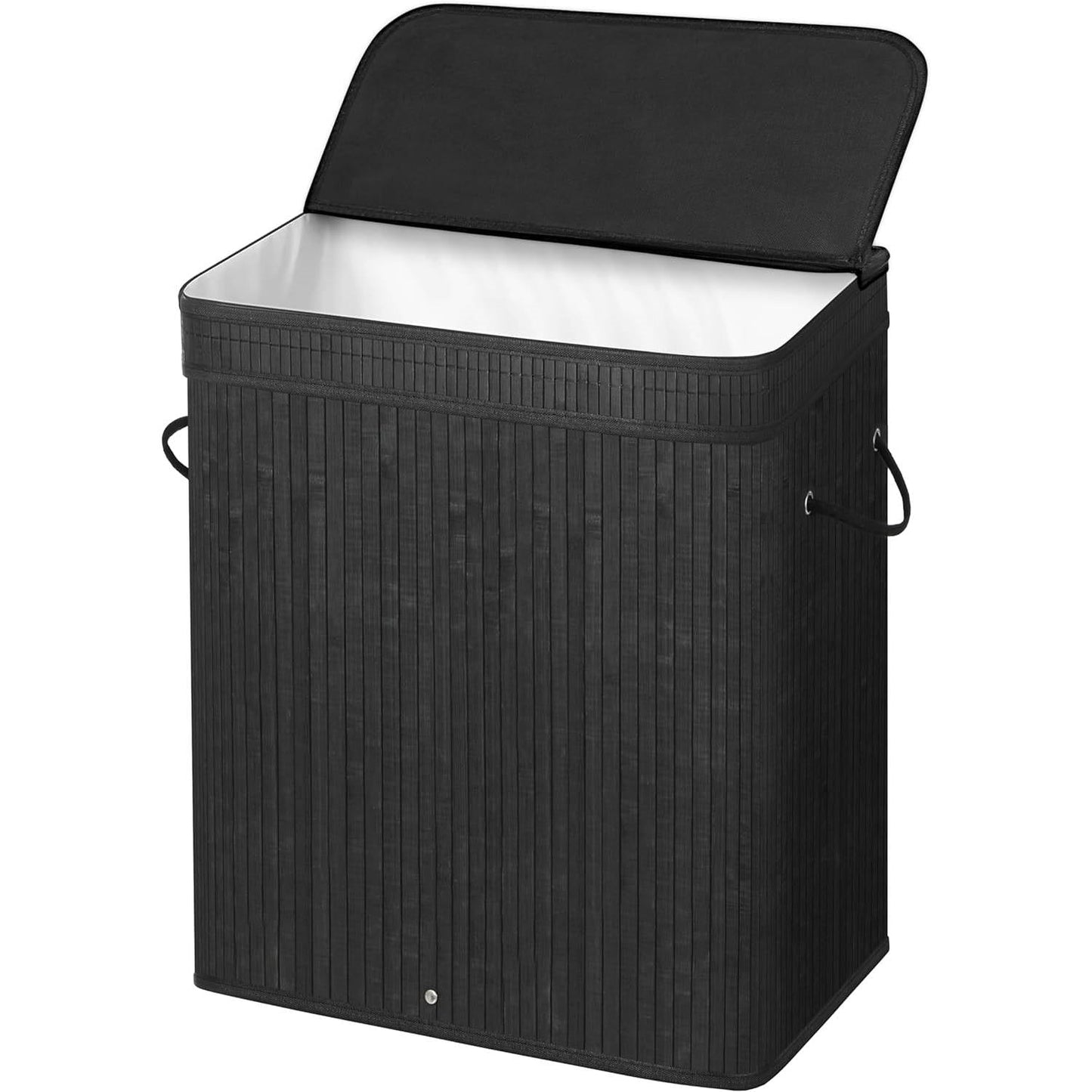 Cesto de ropa sucia de bambú negro de 98 litros con bolsa de algodón extraíble y lavable