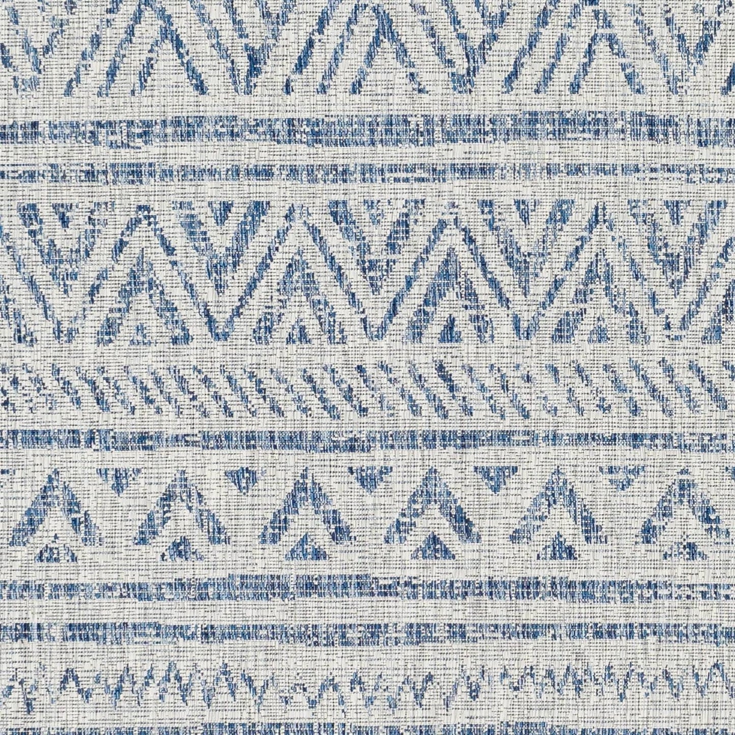 Alfombra para interiores y exteriores estilo bohemio costero con diseño de chevron azul gris de 1,98 m x 2,74 m