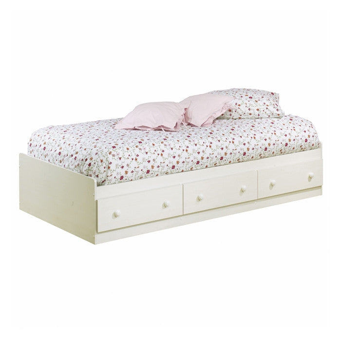 Cama de plataforma individual con 3 cajones de almacenamiento en acabado blanco