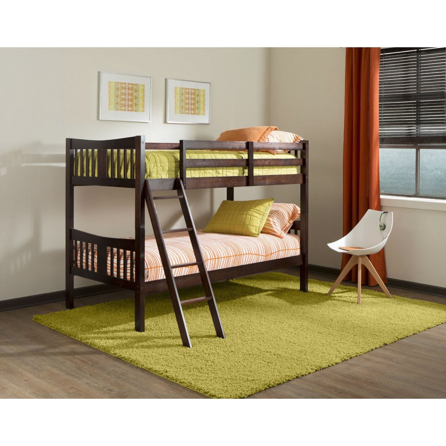 Litera doble de madera maciza con acabado espresso