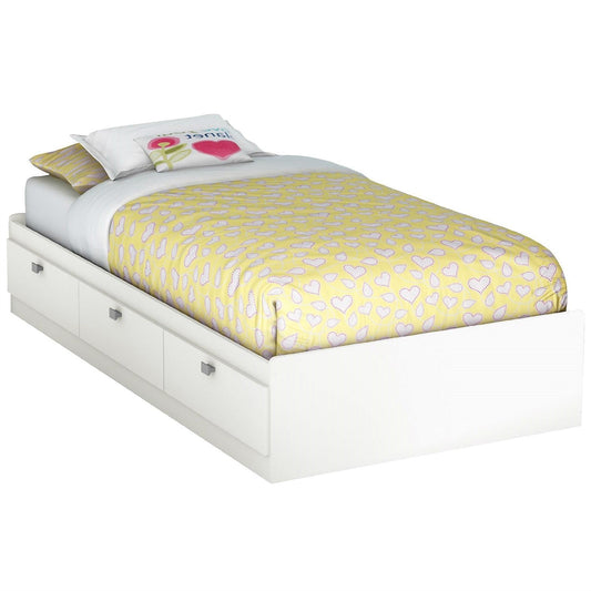 Cama plataforma blanca de tamaño individual para niños, adolescentes y adultos con 3 cajones de almacenamiento