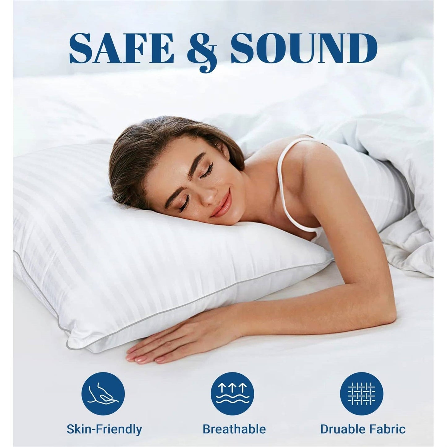 Juego de 2 almohadas de pluma sintética lavables a máquina con funda de algodón - Queen