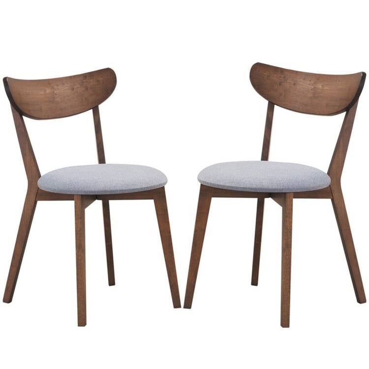 Juego de 2 sillas de comedor de madera curvada de mediados de siglo, asiento tapizado gris