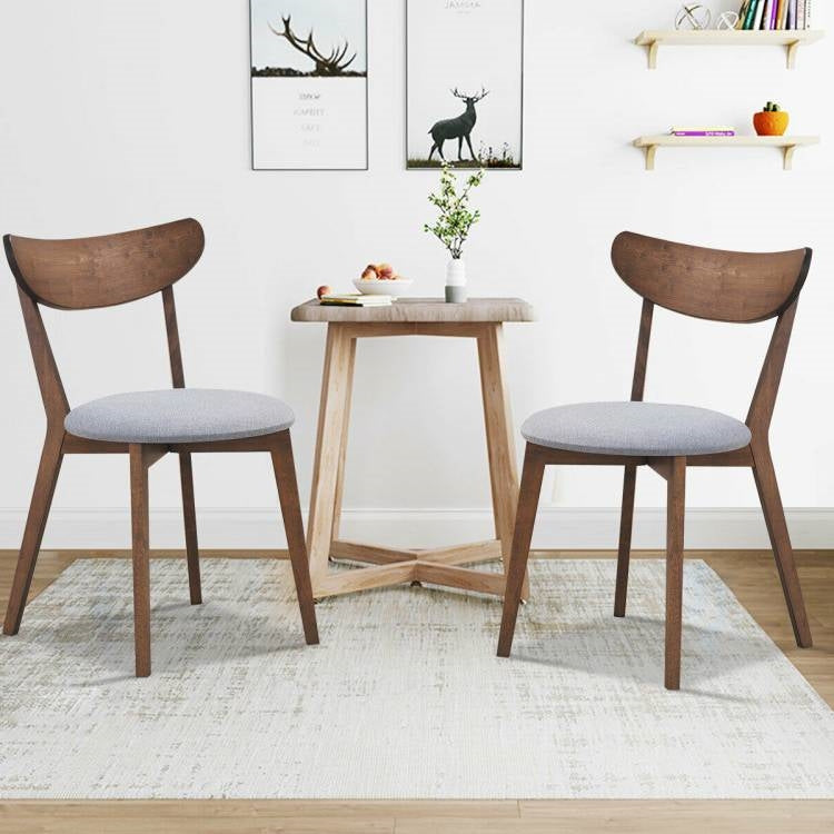 Juego de 2 sillas de comedor de madera curvada de mediados de siglo, asiento tapizado gris