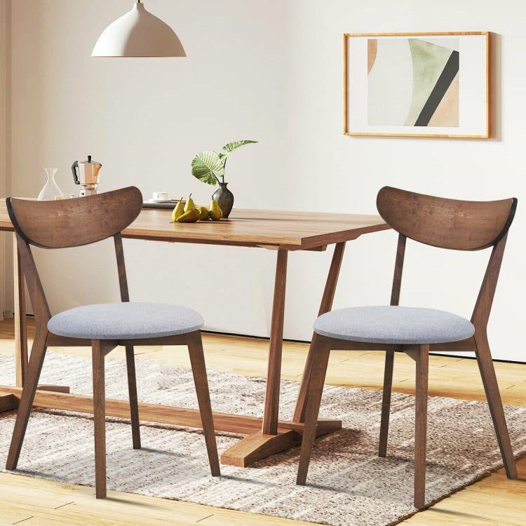 Juego de 2 sillas de comedor de madera curvada de mediados de siglo, asiento tapizado gris