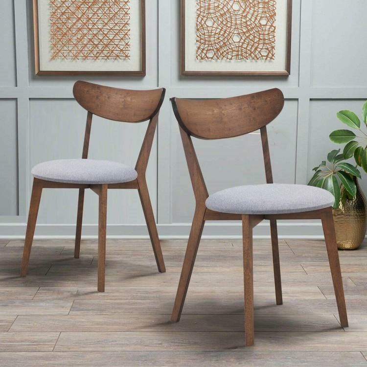 Juego de 2 sillas de comedor de madera curvada de mediados de siglo, asiento tapizado gris
