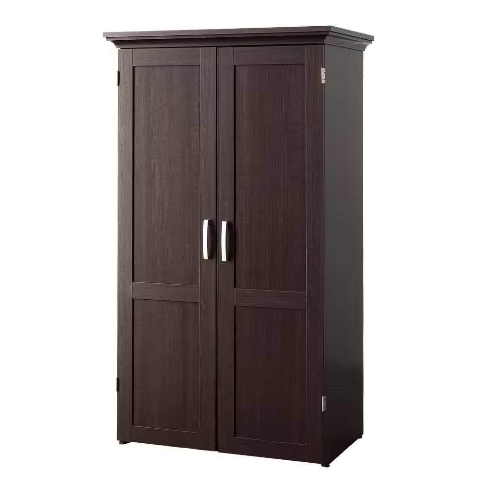 Armario con escritorio de ordenador y mesa para manualidades con superficie abatible, con acabado en madera marrón oscuro