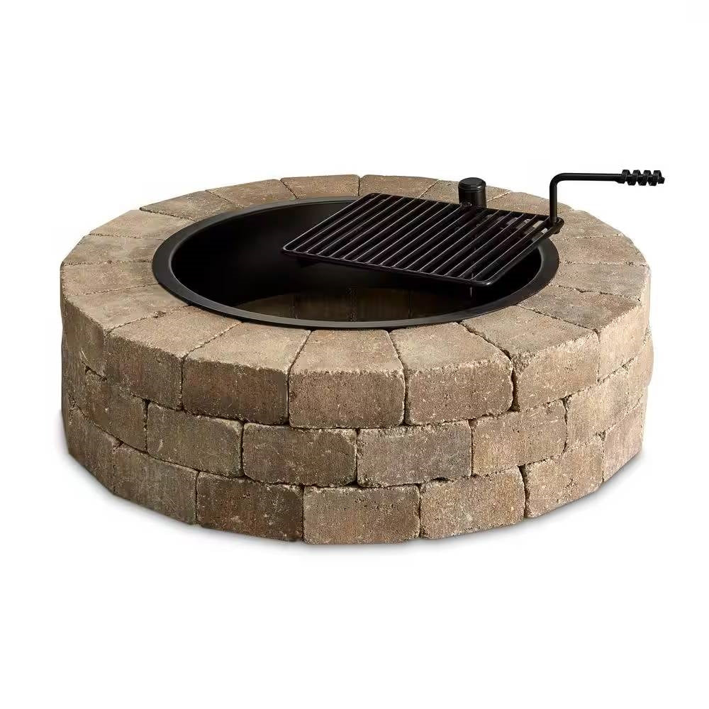 Kit de fogata de piedra redonda de concreto de 48 pulgadas para exteriores con parrilla