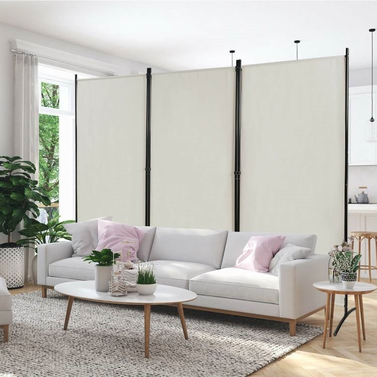Mampara divisoria de 3 paneles de 1,83 m en color blanco con base de acero y bisagras resistentes
