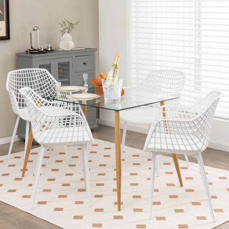 Juego de 4 sillas de comedor modernas de mediados de siglo con malla blanca y respaldo ergonómico