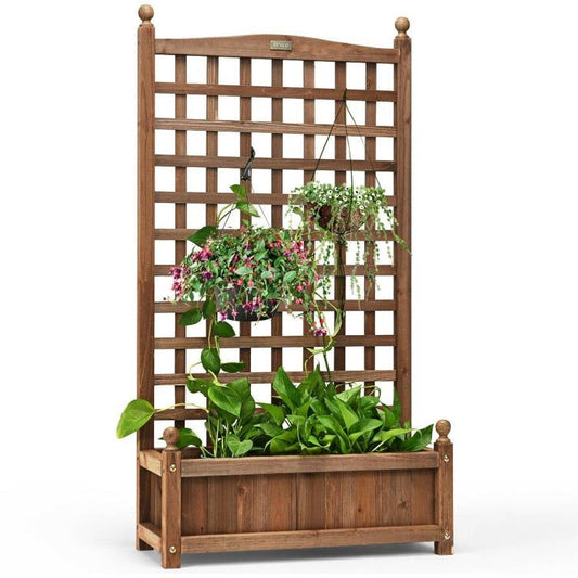 Jardinera de madera maciza estilo rústico con enrejado de 48 pulgadas de alto