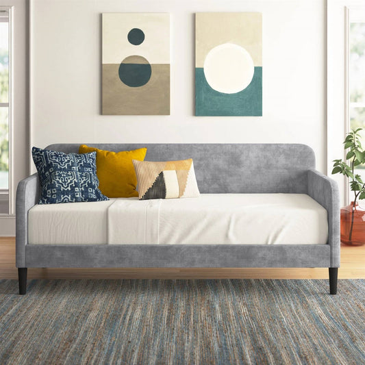 Cama nido tapizada de terciopelo gris plateado, moderna, tamaño individual