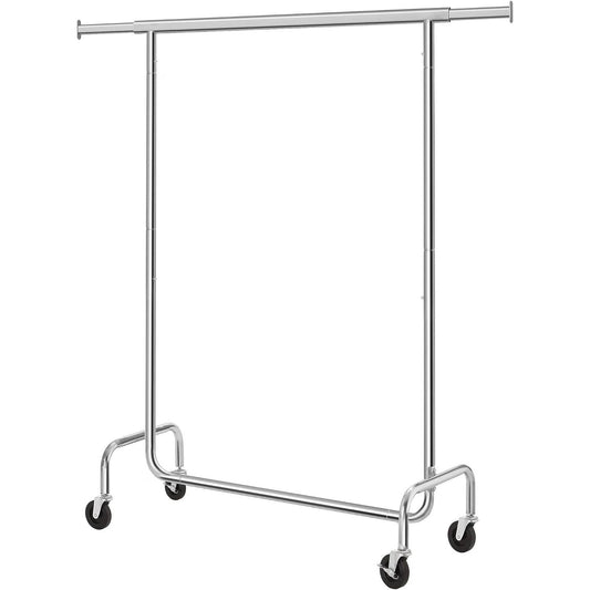 Burro metálico para ropa de alta resistencia con ruedas y capacidad de 130 kg.
