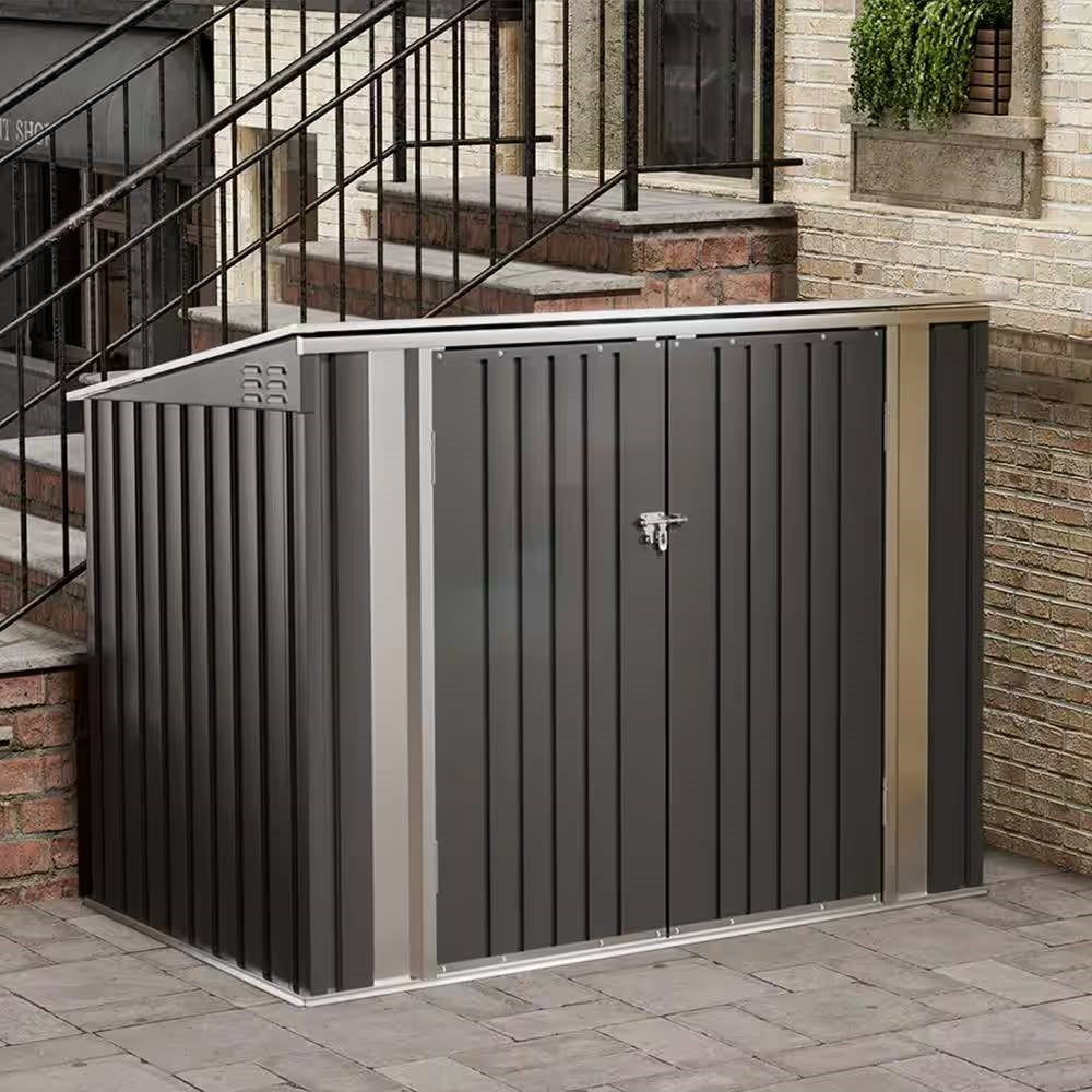 Cobertizo para botes de basura exterior de acero galvanizado negro - Capacidad para 2 cubos de basura