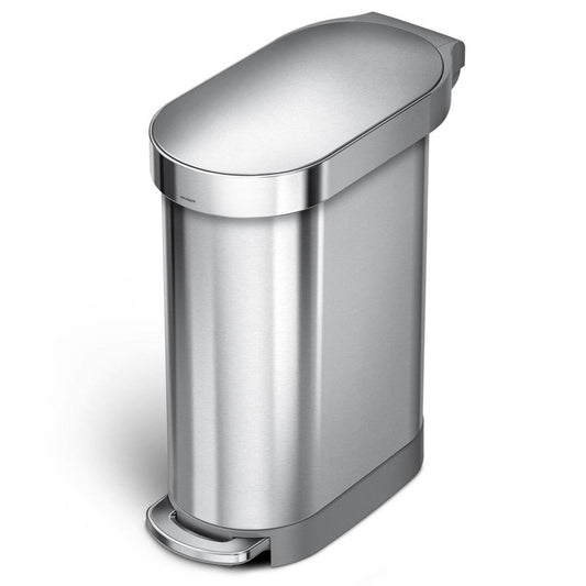 Bote de basura de cocina estrecho de acero inoxidable de 12 galones con tapa de pedal fácil