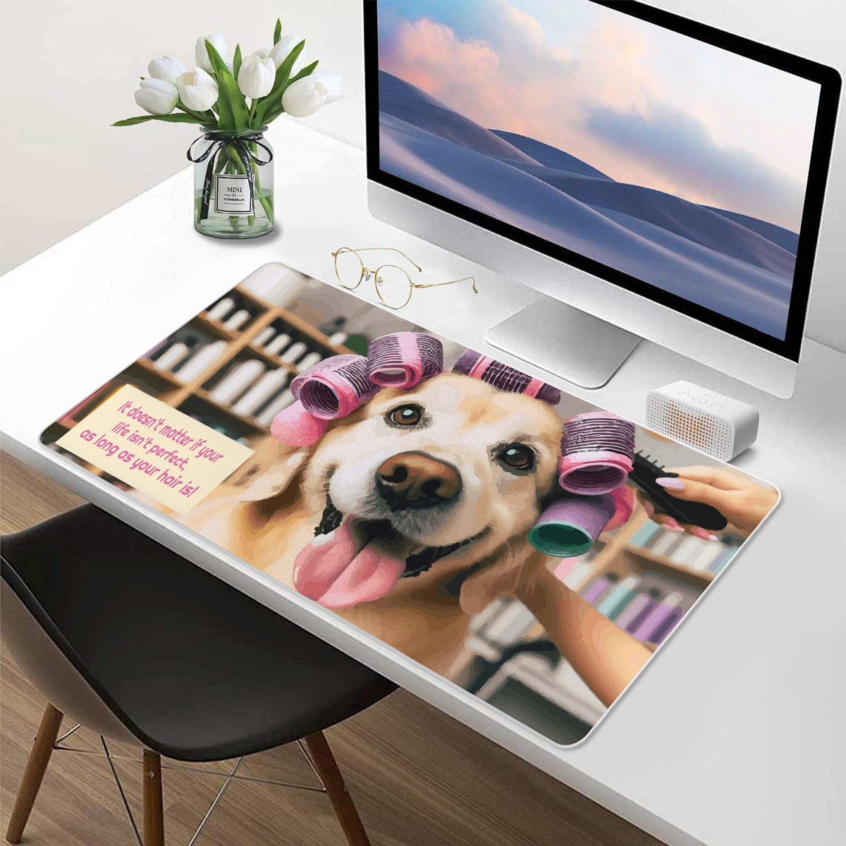 Perfect Hair with Rollers Golden Retriever Mousepad Desk Mat - available in 2 sizes