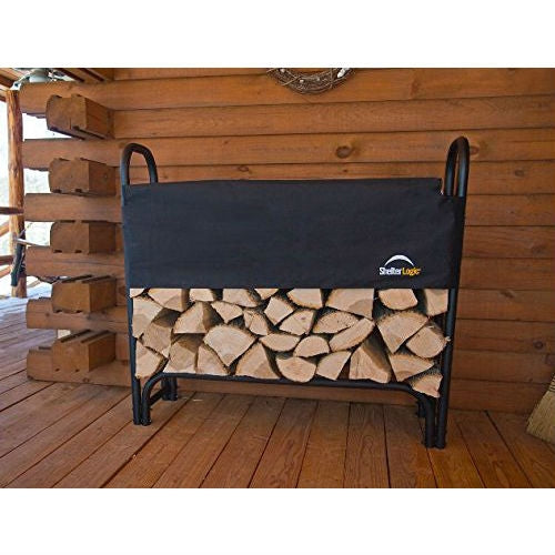 Estante de leña para exterior de 4 pies, estructura de acero, almacenamiento de troncos de madera con cubierta