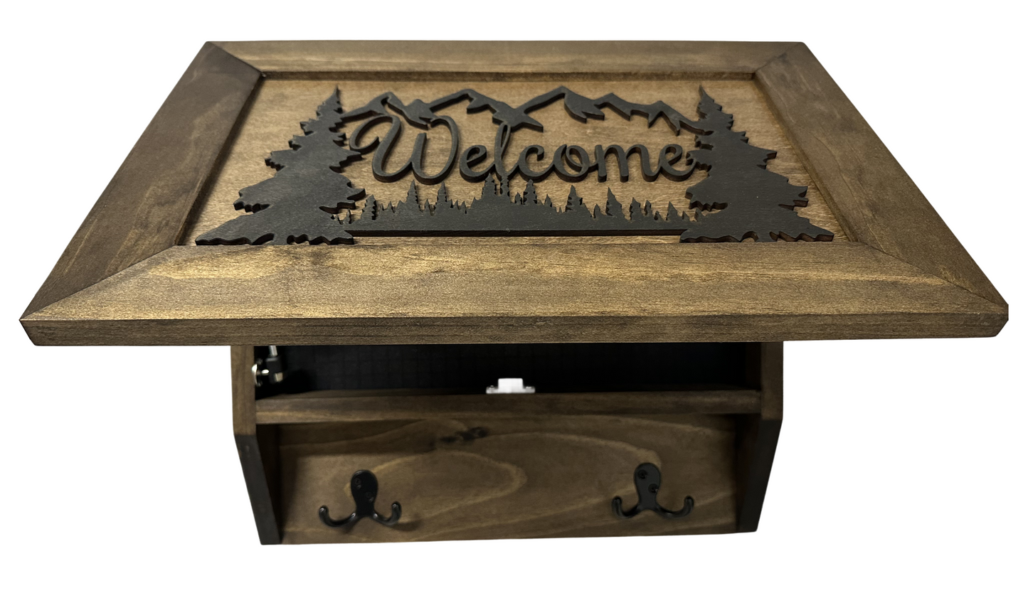 Rustic Mountain Welcome Wall-Mounted Gun Cabinet – Concealed Lockable Storage for Your Home