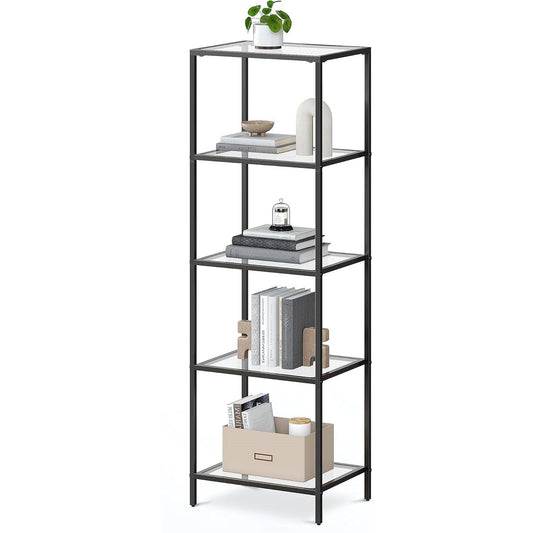 Estantería de Metal Negro con Estantes de Cristal y 4 Niveles