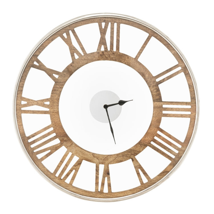 Reloj de pared clásico de 16 pulgadas con números romanos de madera natural estilo rústico