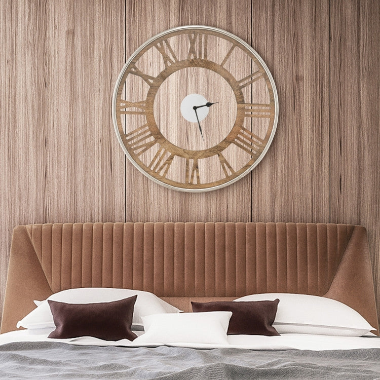 Reloj de pared clásico de 16 pulgadas con números romanos de madera natural estilo rústico
