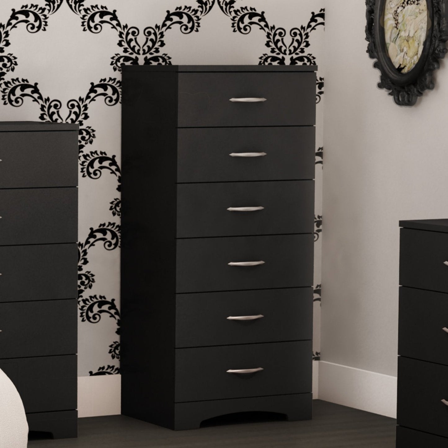 Cómoda lencero negra de 6 cajones para dormitorio contemporáneo