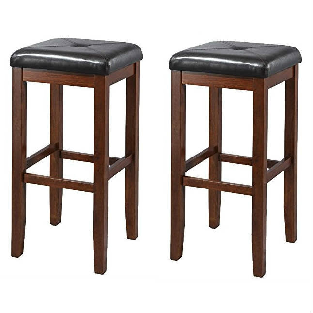 Juego de 2 taburetes vintage de caoba con asiento tapizado en negro