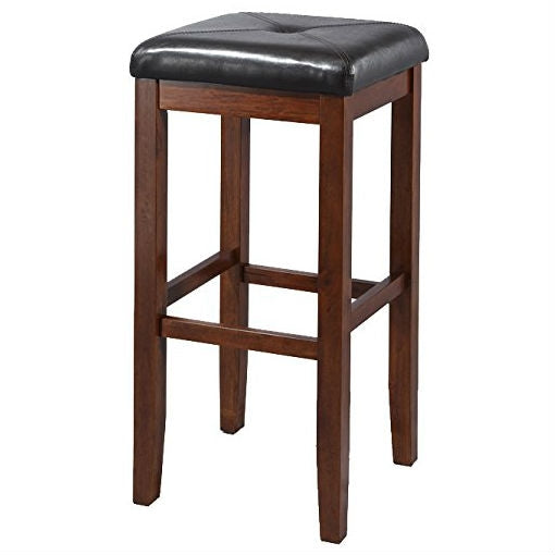 Juego de 2 taburetes vintage de caoba con asiento tapizado en negro