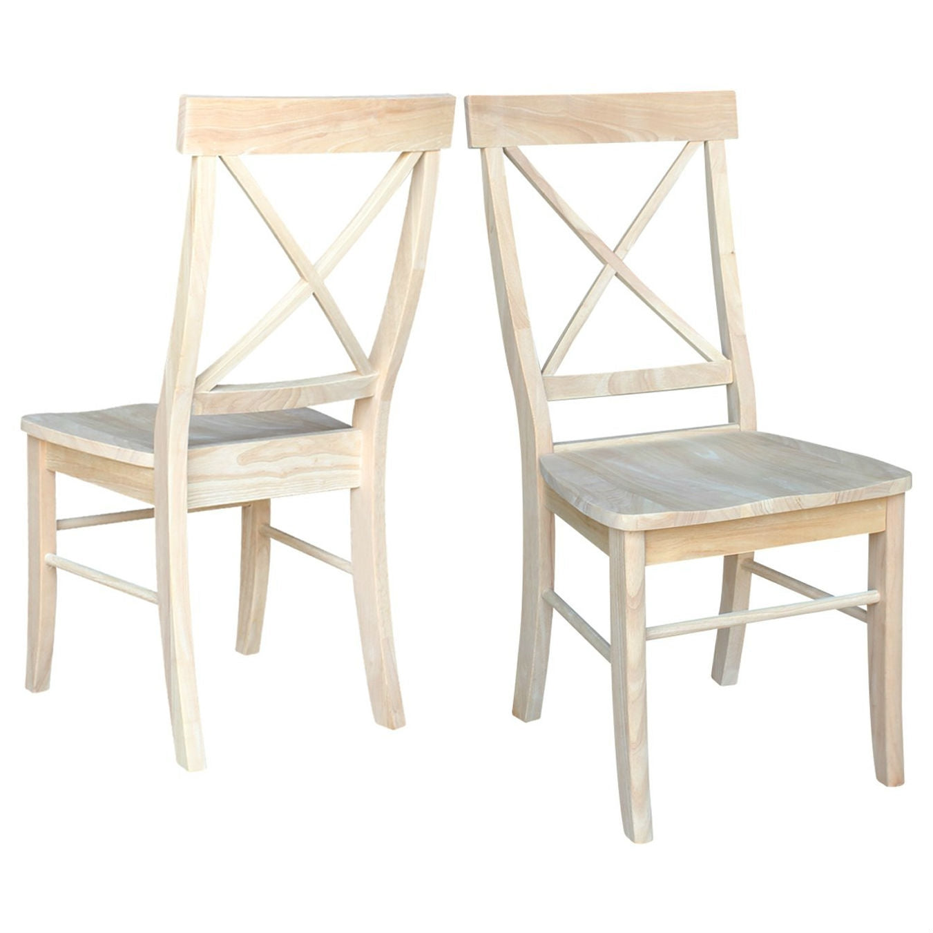 Juego de 2 - Sillas de comedor de madera sin terminar con respaldo en X