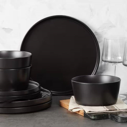 Vajilla de gres de 16 piezas en negro mate - Servicio para 4 personas