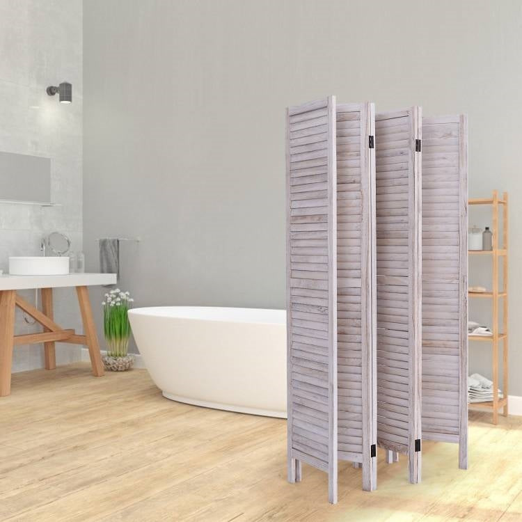 Separador de ambientes de rejilla clásica de 6 paneles con acabado de madera blanca